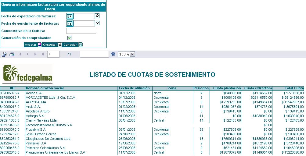 reporte listado de cuotas de sostenimiento